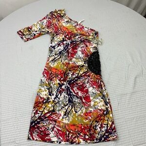 Rachel Kate Vibrant Abstract One-Shoulder Dress